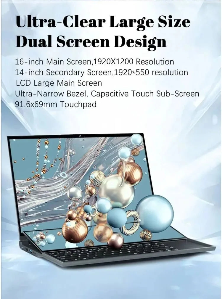 CRELANDER Double Screen Laptop Core i9 10th Generation Windows 11 Touch Screen Gamer Laptop PC Portable Notebook Computer