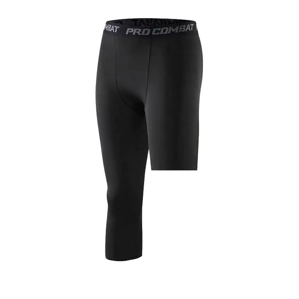 1pcs Summer Men Running Tights 3/4 Pants Male Basketball Football Soccer Fitness Exercise Sport Cropped One Leg Leggings
