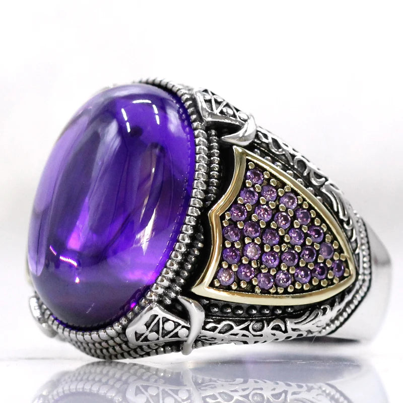 Shiny AAA Purple Zirconium Women's Handmade Ring Men's Fashion s925 Silver Luxury Türkiye Handmade Ring Jewelry Crystal Gift