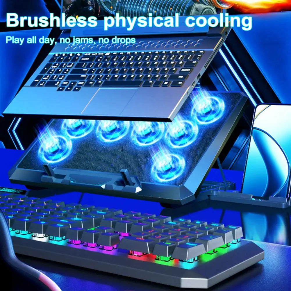 8 Powerful Fans Gaming Laptop Cooler 2 Usb Ports with Rgb Light Hd Display Laptop Cooling Pad Adjustable Notebook Cooler Stand