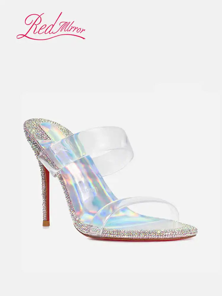 Transparent PVC Rhinestone Women's sandals Red Shiny Bottoms heeled sandals trend 2024 High-heeled slippers Luxury party women