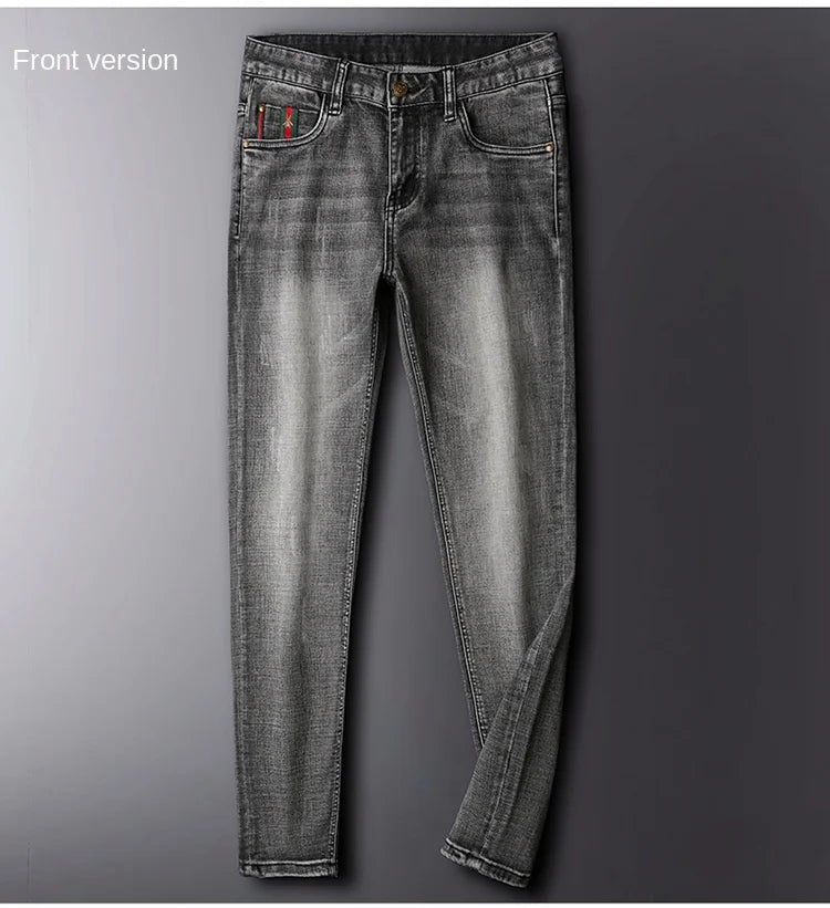 Smoky gray jeans men's affordable luxury fashion stretch slim-fitting small straight street trend high-end quality denim pants