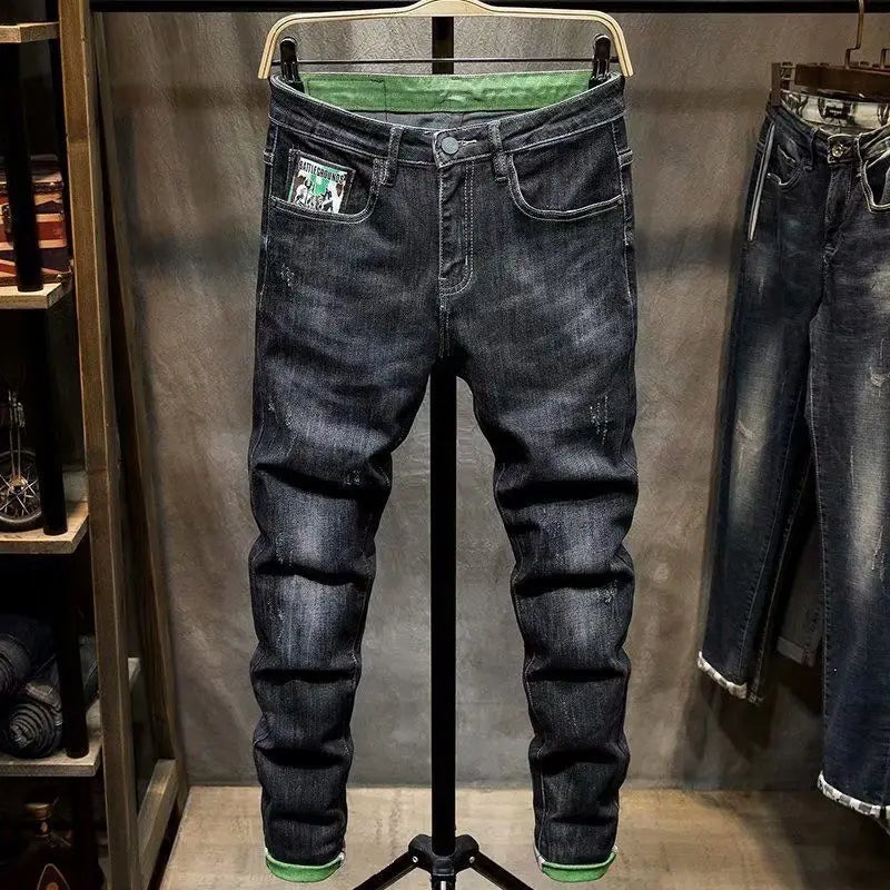 Fashion High-end Korean Luxury Streetwear Punk Casual Slim Fit Denim Jeans for Spring and Autumn with 3D Embroidery Design Jeans