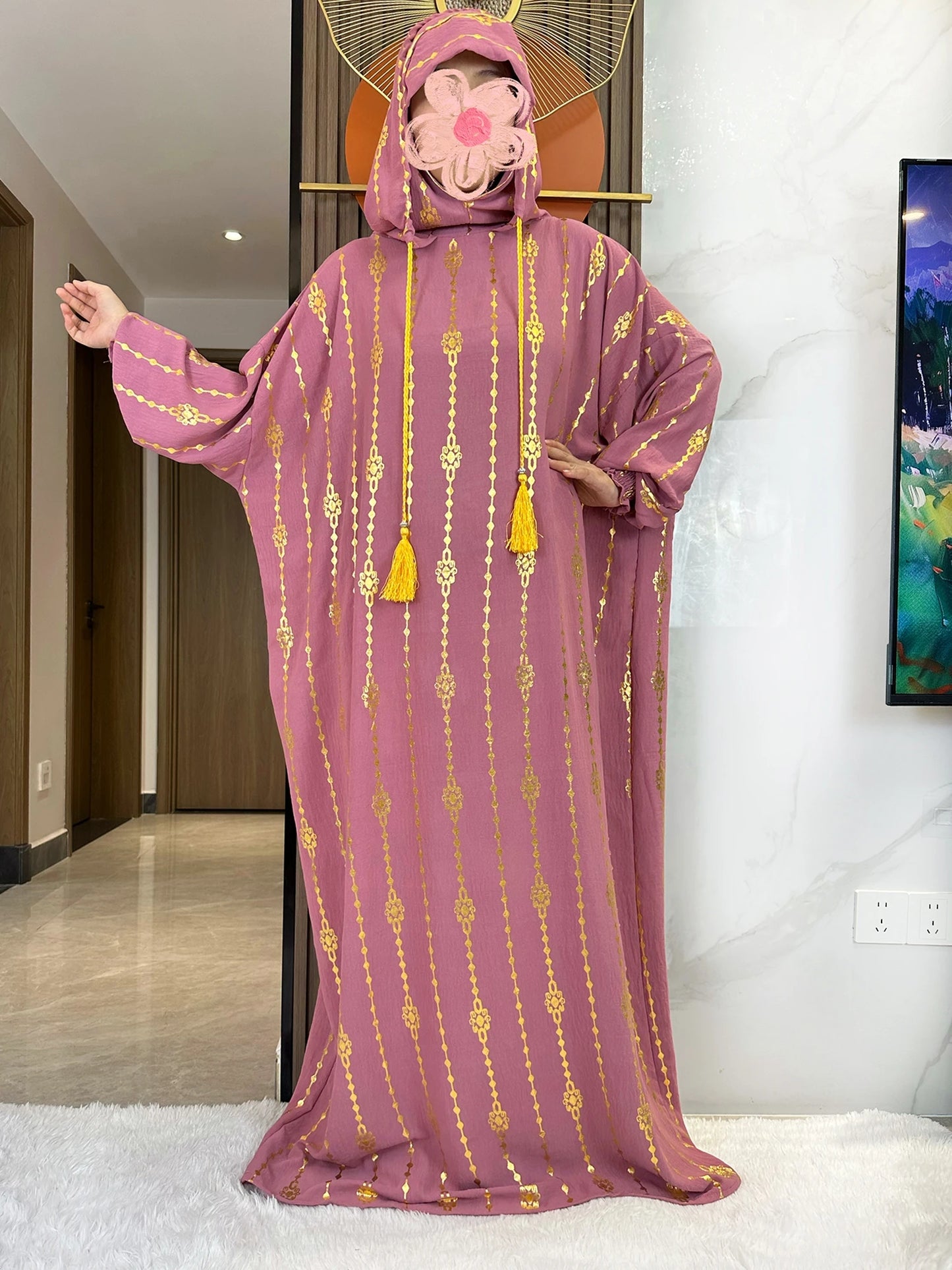 New Cotton Ramadan Muslim Two-Hat Abaya Dubai Turkey Islam Prayer Clothes Gold Dust Dress Islam Women Dress Kaftan