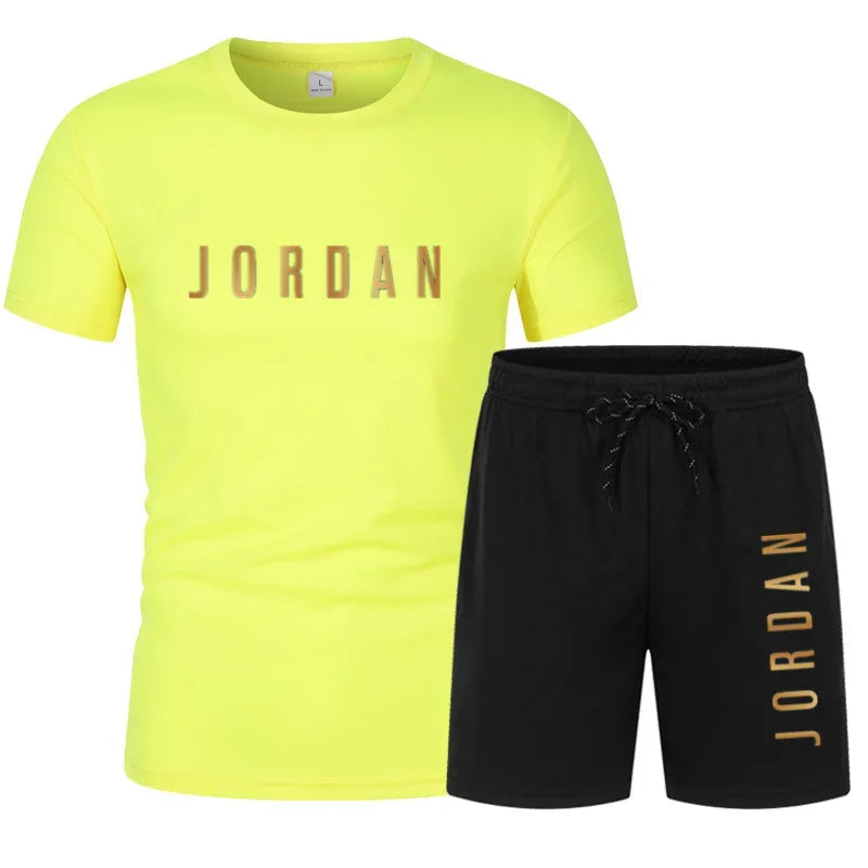 2025 Summer Fashion Trendy Casual Sports Two Piece Set Youth Men's Short sleeved T-shirt+Shorts Set