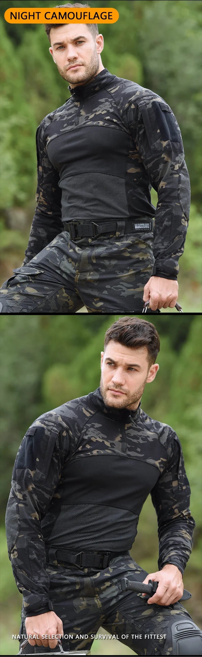 Combat Shirts 1/4 Zip Long Sleeve Tactical Shirts Breathable Outdoor Hiking Shirts Pullover Tops Hunting Clothes Wear Resistant