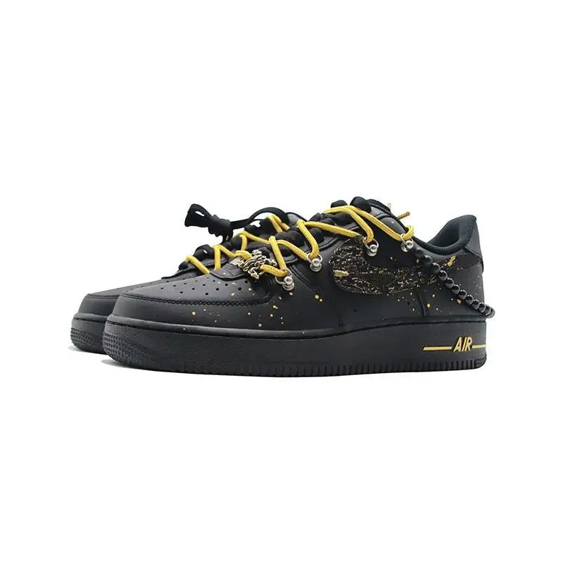 【Customize】Nike Air Force 1 Skateboarding Shoes Unisex Low-top Black/Gold Sneakers shoes CW2288-001