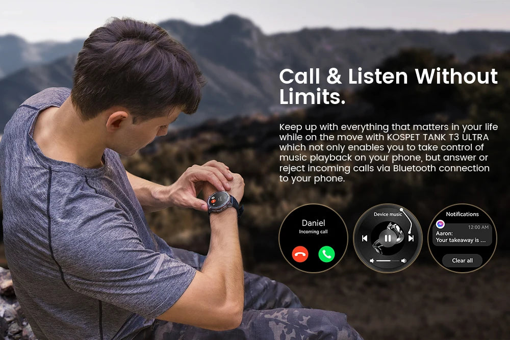 2024 Original KOSPET TANK T3 Ultra GPS Smartwatch For Men Women Waterproof Smart Watches Military Rugged Bluetooth Digital Watch