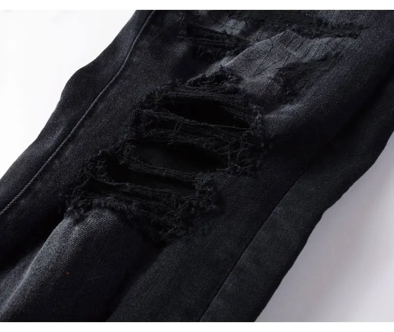 Designer High Street Fashion Men's Retro Black Jeans Stretch Slimming Ripple Jeans Men's Hip Hop Brand Pants Hombre
