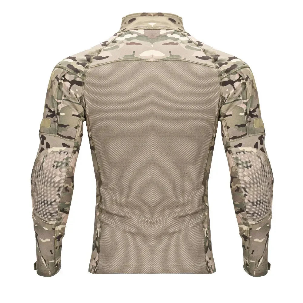 Tactical Shirts Men's Long Sleeve Airsoft Combat Shirt 1/4 Zipper Ripstop Cotton Camo T Shirts Hunting Clothes Wear-resisting