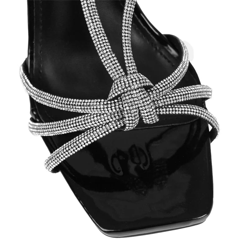 Liyke Sexy Golden Crystal Back Buckle Strap Sandals Women Summer Party Nightclub Stripper Heels Glitter Rhinestones Ladies Shoes