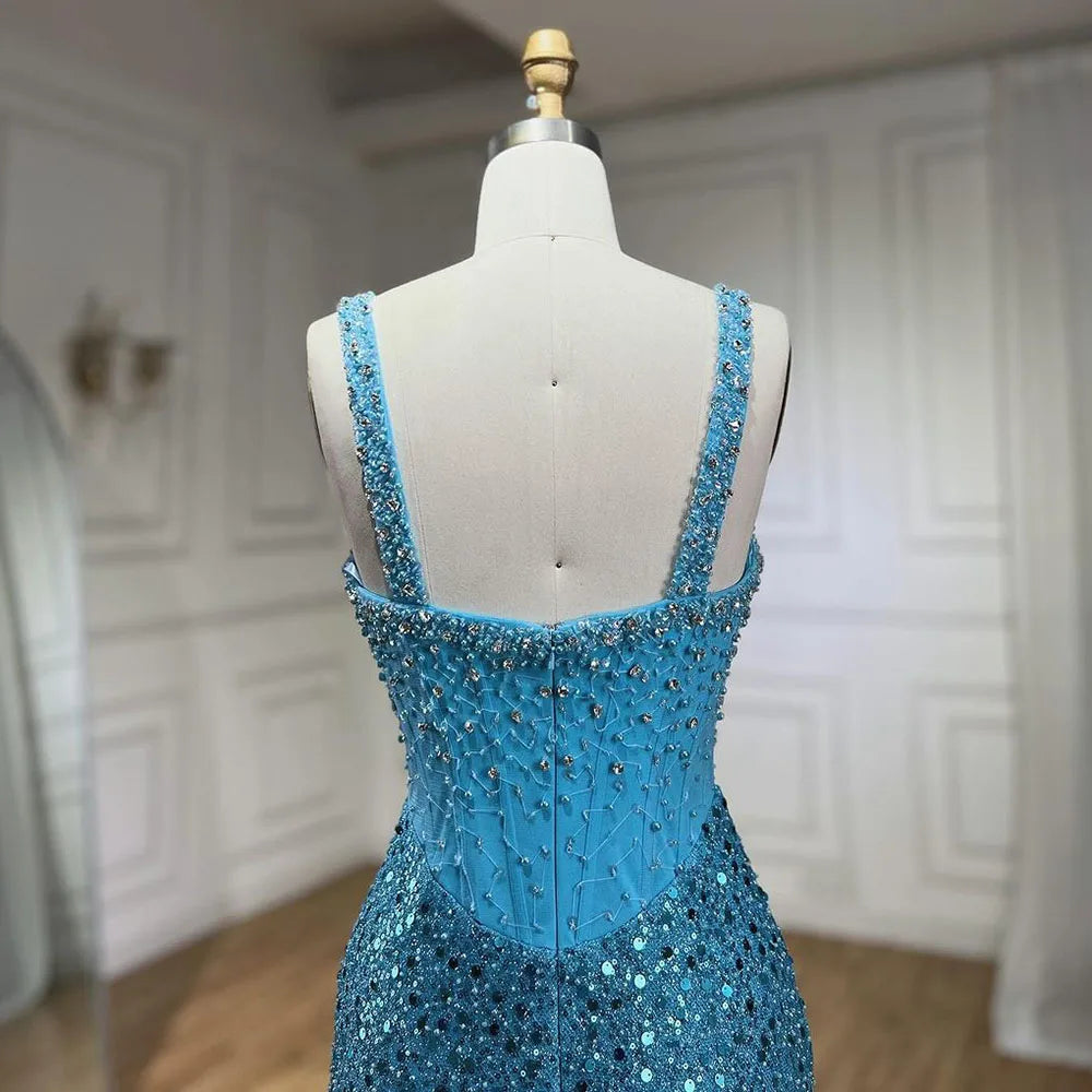 Serene Hill Beige Mermaid Floor Length Evening Gowns Luxury Beaded Crystal Spaghetti Strap Party Drsses For Women 2024 LA72163