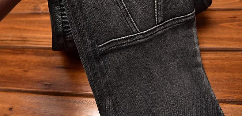 Motorcycle Jeans Black and Gray for Men 2024 Fashion Rock Skinny Pants Personality Stitching Vintage Men's Skinny Trousers