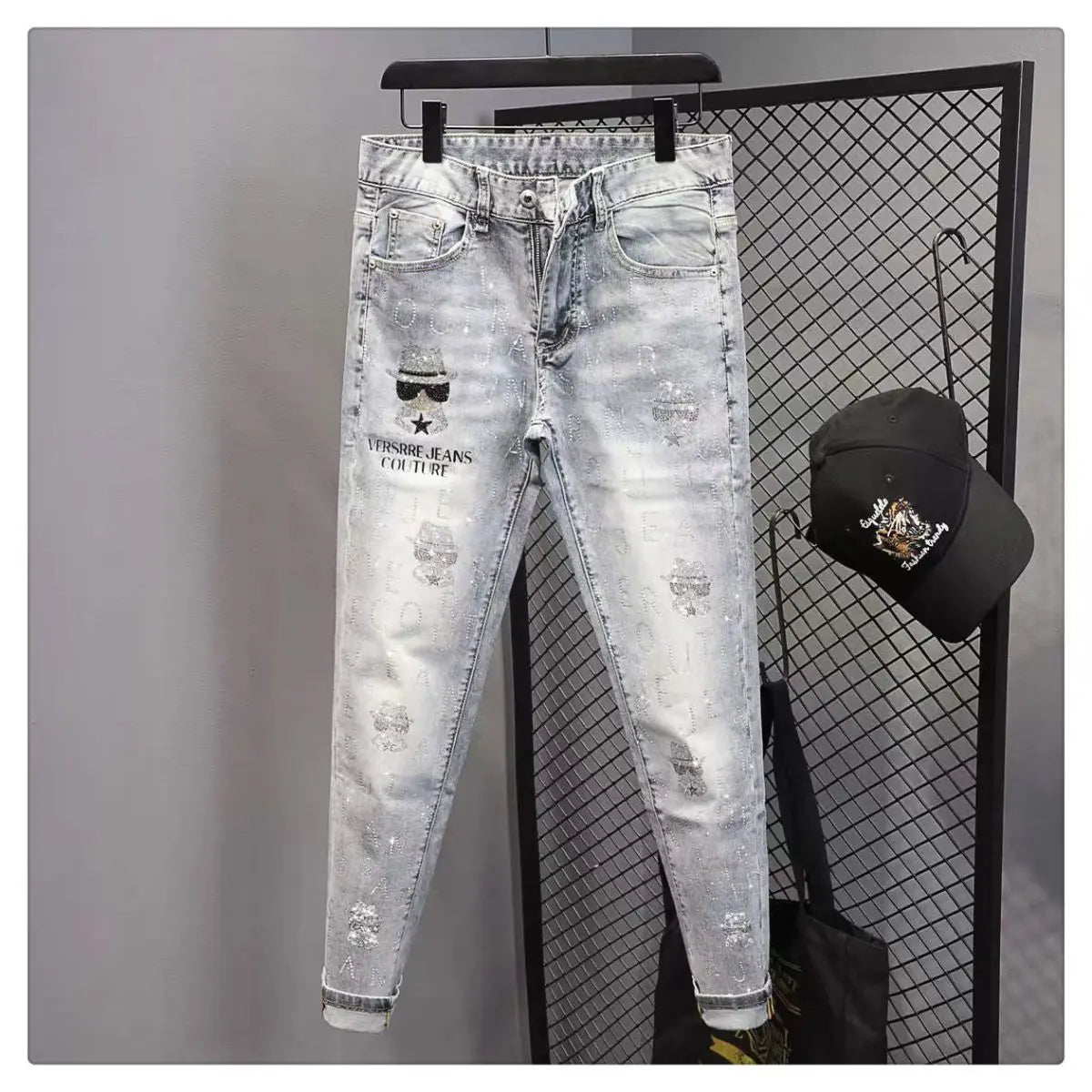 New Arrival Fashion Luxury Brand Designer with Print Hip-hop Boyfriend Men's Slim Luxury Denim Jeans Pants Cowboy Pants for Men