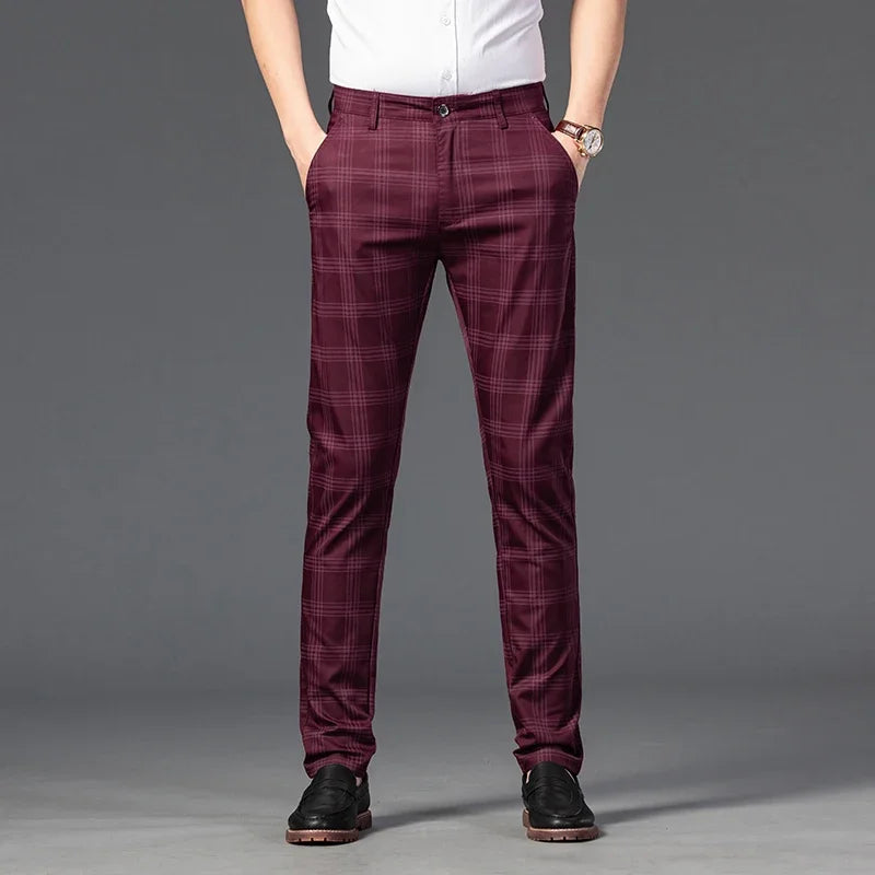 Spring Men's Trousers Fashion Business Classic Stripe Plaid Black Solid Color Trouser High Quality Formal Suit Pants Male 30-38