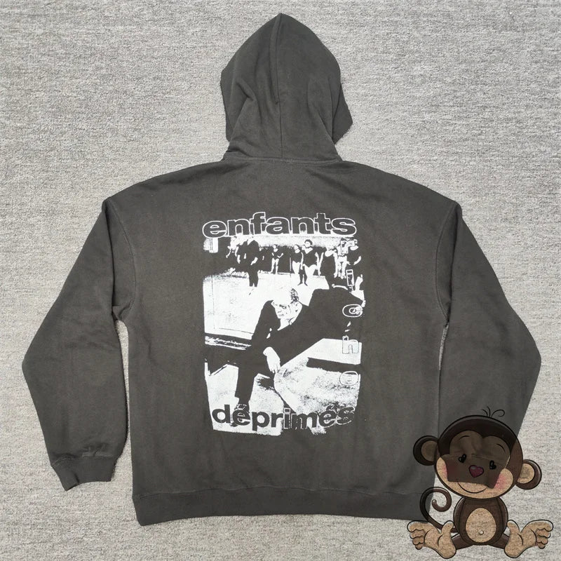 Retro washed black ERD hoodie loose casual men's and women's sportswear