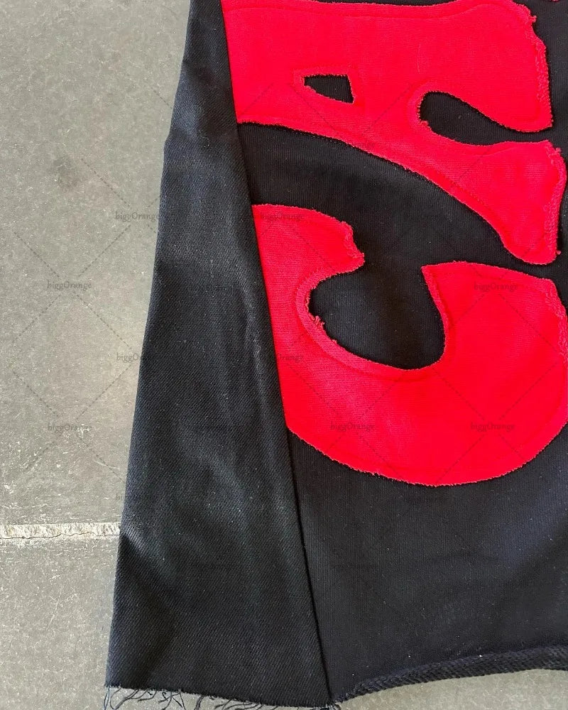 American Street Hip-hop Embroidered Wide-leg Pants Men High Street Fashion Brand Floor-length Pants Loose Casual Knitted Pants