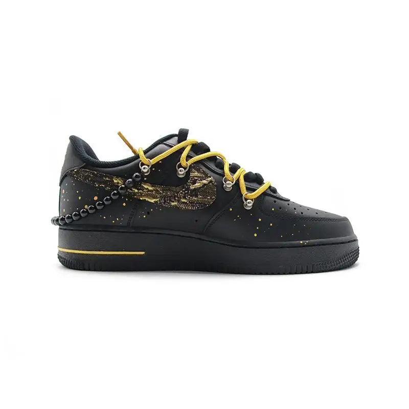 【Customize】Nike Air Force 1 Skateboarding Shoes Unisex Low-top Black/Gold Sneakers shoes CW2288-001
