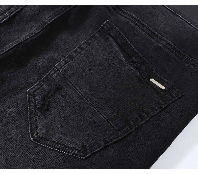 Designer High Street Fashion Men's Retro Black Jeans Stretch Slimming Ripple Jeans Men's Hip Hop Brand Pants Hombre