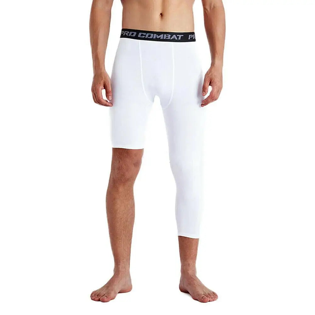 1pcs Summer Men Running Tights 3/4 Pants Male Basketball Football Soccer Fitness Exercise Sport Cropped One Leg Leggings