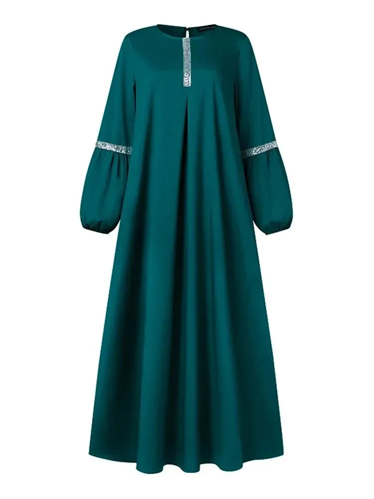 Arabian Dubai Abayas Women Clothes Musulmane Casual Sequin Sundress Muslim Dress Women Stretch Cuff Kaftan Lislamic Clothing