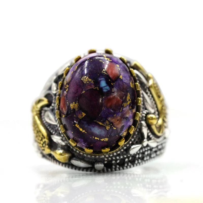 S925 Sterling Silver Oyster Turquoise Türkiye Handmade Men's Ring Muslim Islamic Women Purple Festival Jewelry Gift