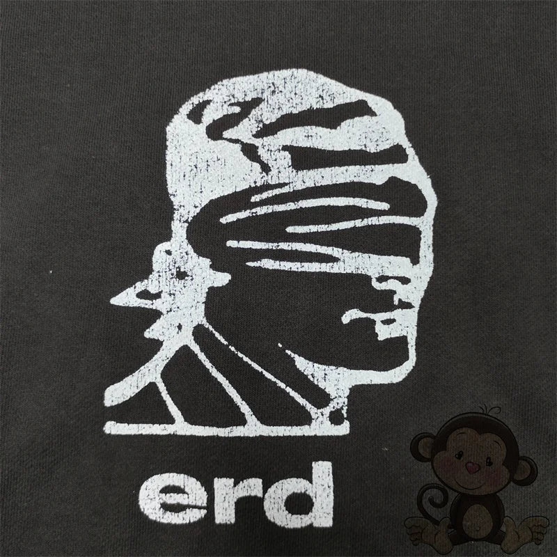 Retro washed black ERD hoodie loose casual men's and women's sportswear