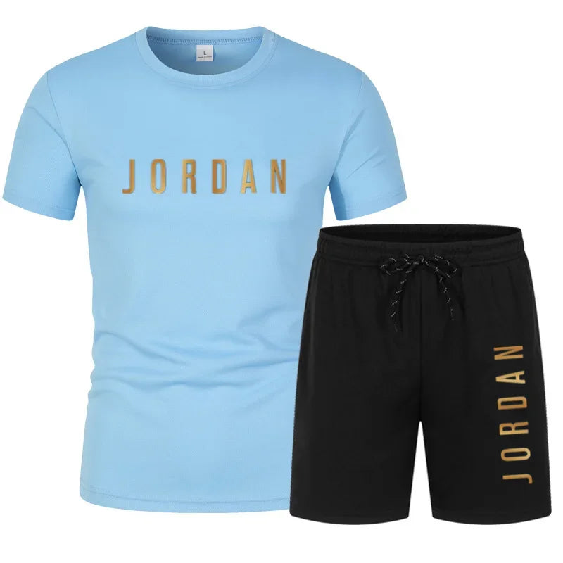 2025 Summer Fashion Trendy Casual Sports Two Piece Set Youth Men's Short sleeved T-shirt+Shorts Set