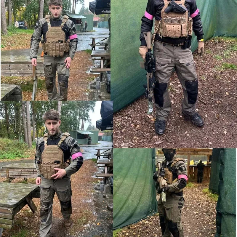 Outdoor Paintball Tactical Suits Uniform Camo Hunting Pants with Pad Airsoft Clothes Sets Combat Shirts with Hood Wear Resistant