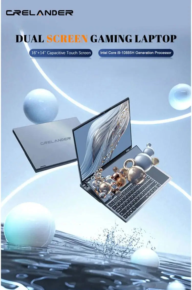 CRELANDER Double Screen Laptop Core i9 10th Generation Windows 11 Touch Screen Gamer Laptop PC Portable Notebook Computer