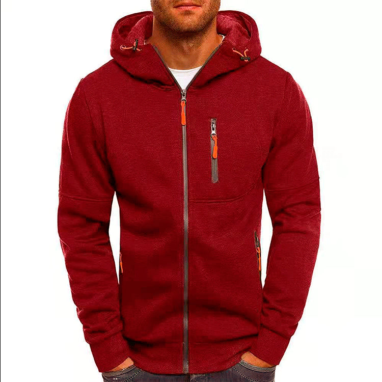 Spring Autumn New Solid Color Hooded Drawstring Long Sleeve Sweatshirts Man Fashion Zipper Pockets Street All-match Cardigan