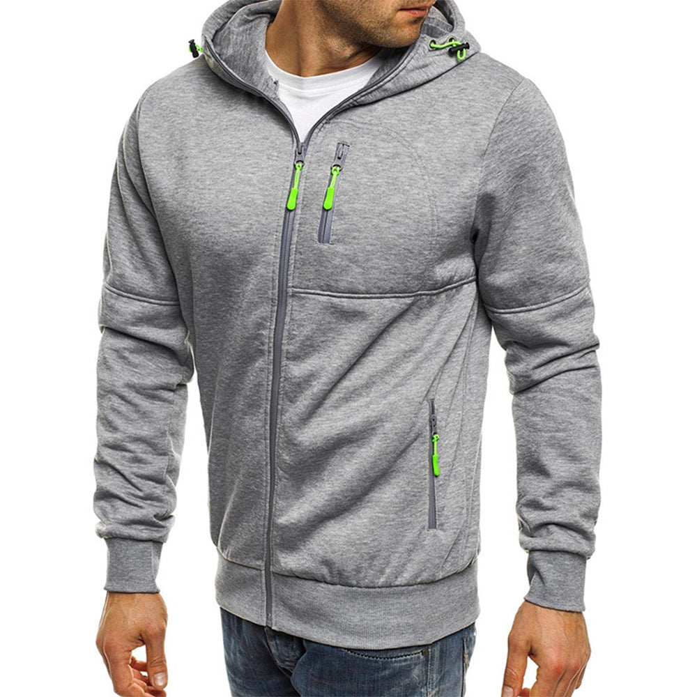 Spring Autumn New Solid Color Hooded Drawstring Long Sleeve Sweatshirts Man Fashion Zipper Pockets Street All-match Cardigan
