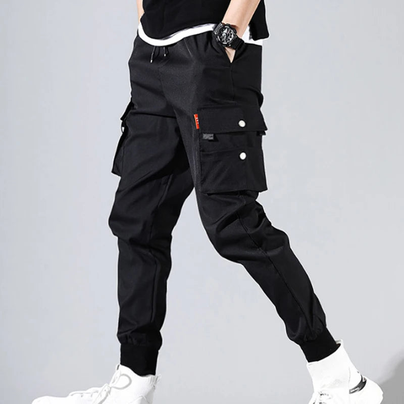 Casual Cargo Men Slim Black Pants Ninth Pants Summer Korea Fashion Harlan Pants Vintage Loose Male Trousers Spring Multi-pocket