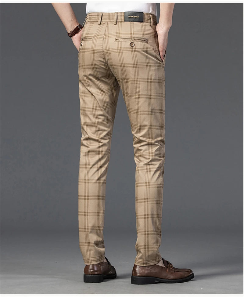 Spring Men's Trousers Fashion Business Classic Stripe Plaid Black Solid Color Trouser High Quality Formal Suit Pants Male 30-38
