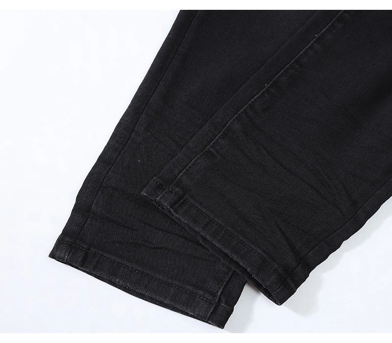 Designer High Street Fashion Men's Retro Black Jeans Stretch Slimming Ripple Jeans Men's Hip Hop Brand Pants Hombre