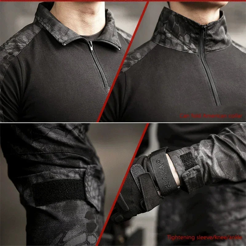 Outdoor Long Sleeve Tactical Shirts CP Combat Shirt 1/4 Zipper Ripstop Cotton Wear-resisting Camo Airsoft T Shirts Men Clothing