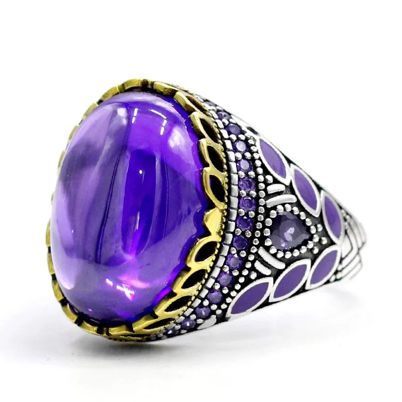 New Türkiye Women 925 Sterling Silver Handmade Ring AAA Purple Zircon Punk Vintage Mystery Christmas Party Jewelry Gift