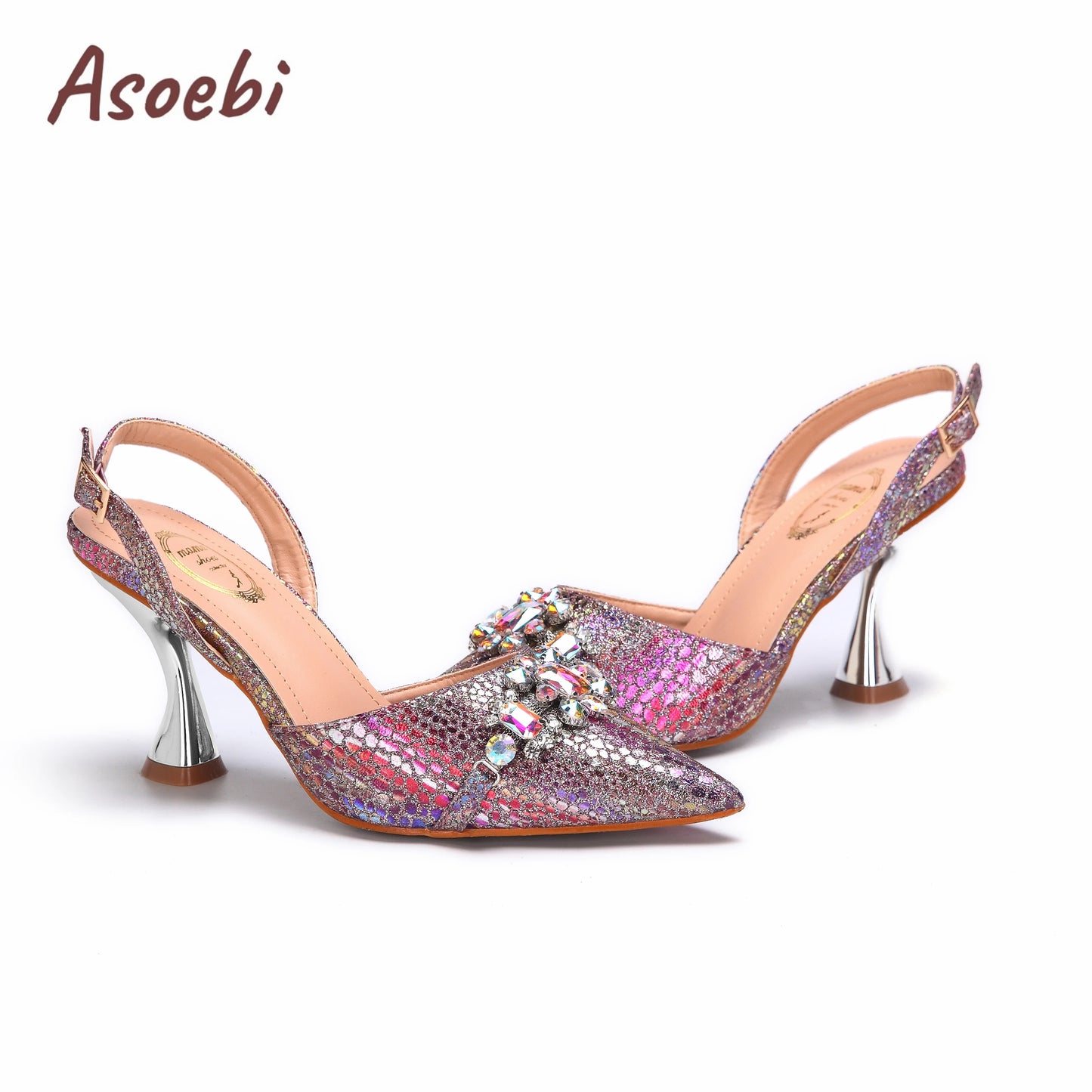 Pink Color Sandals for Women 2024 Luxury Wedding Pumps High Heels Rhinestone Design Party Shoes and Bags Set for Wedding Party