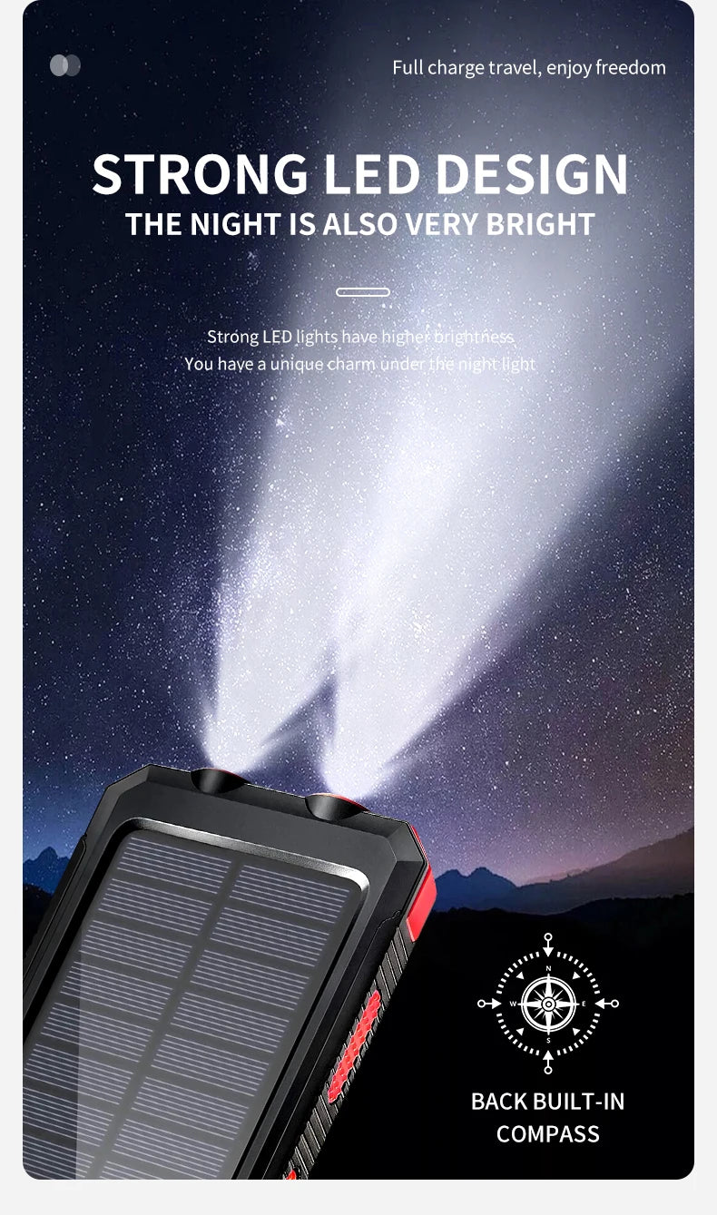 Waterproof Outdoor Solar Power Bank 20000mAh Dual USB Travel Outdoor Solar Mobile Phone Charger Solar Powerbanks For Camping
