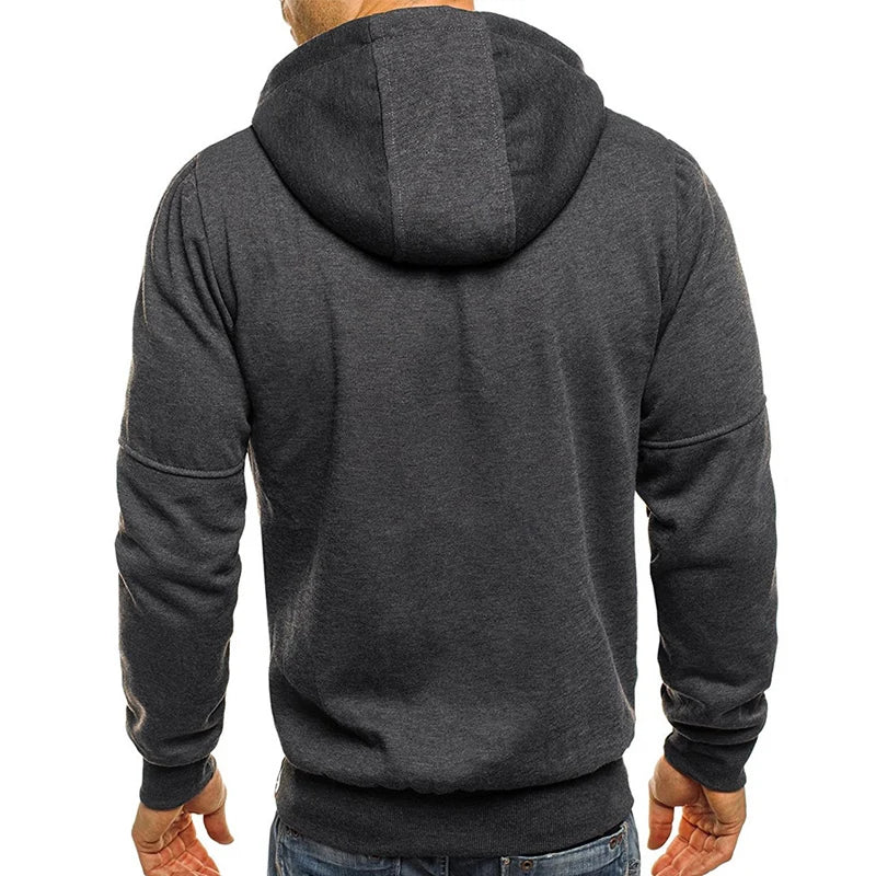 Spring Autumn New Solid Color Hooded Drawstring Long Sleeve Sweatshirts Man Fashion Zipper Pockets Street All-match Cardigan