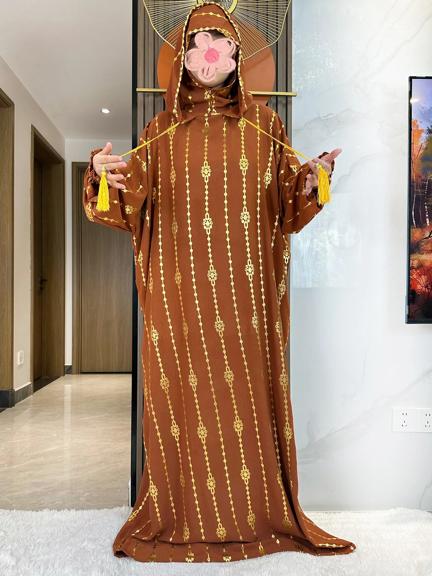 New Cotton Ramadan Muslim Two-Hat Abaya Dubai Turkey Islam Prayer Clothes Gold Dust Dress Islam Women Dress Kaftan