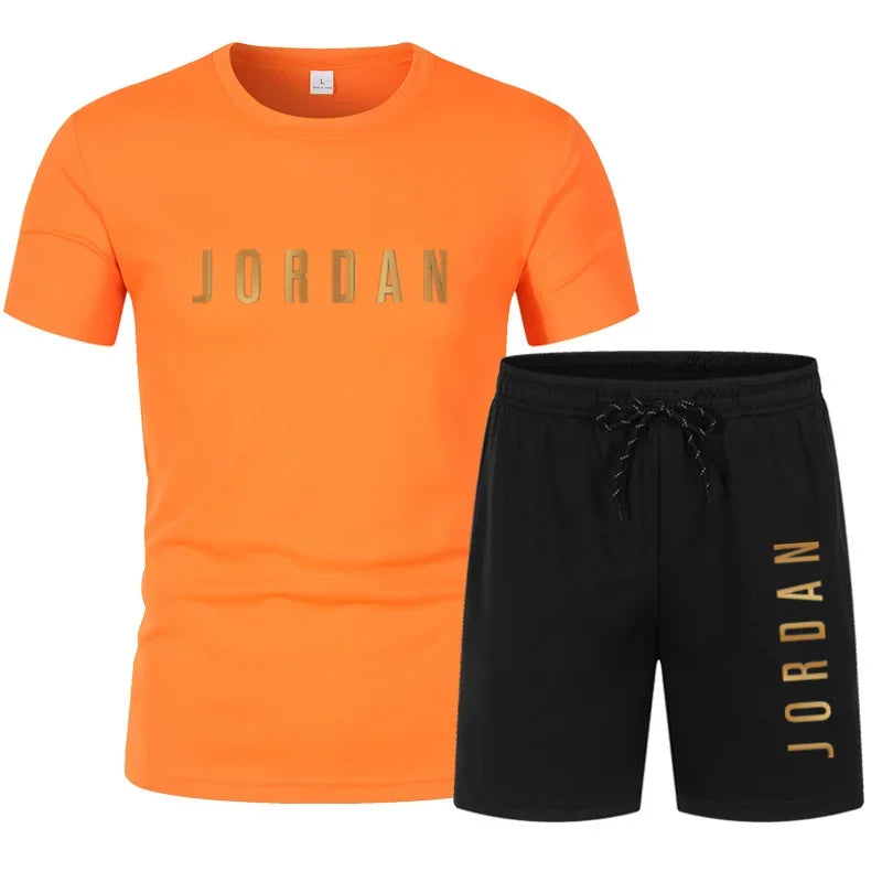 2025 Summer Fashion Trendy Casual Sports Two Piece Set Youth Men's Short sleeved T-shirt+Shorts Set