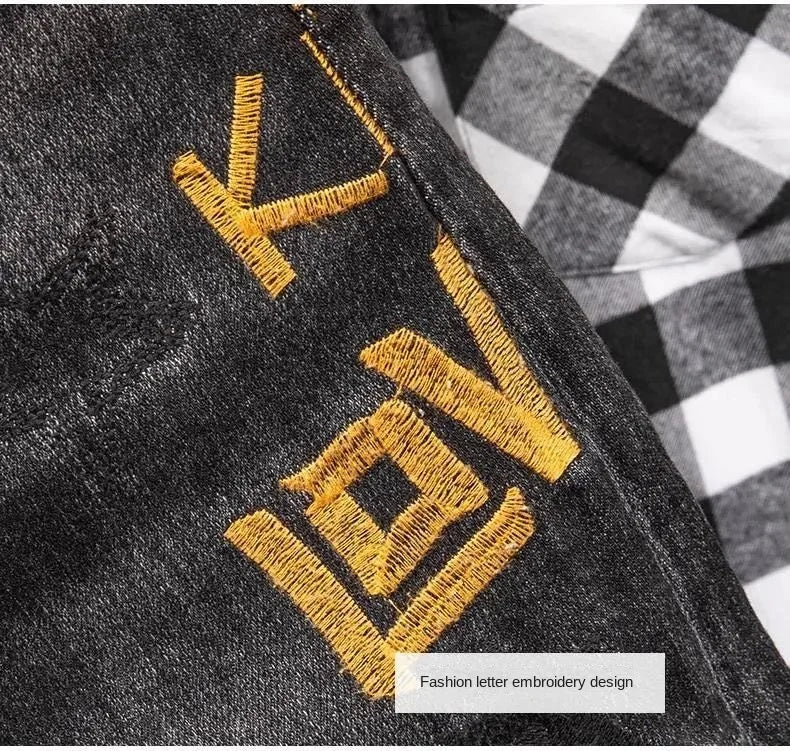 Fashion High-end Korean Luxury Streetwear Punk Casual Slim Fit Denim Jeans for Spring and Autumn with 3D Embroidery Design Jeans