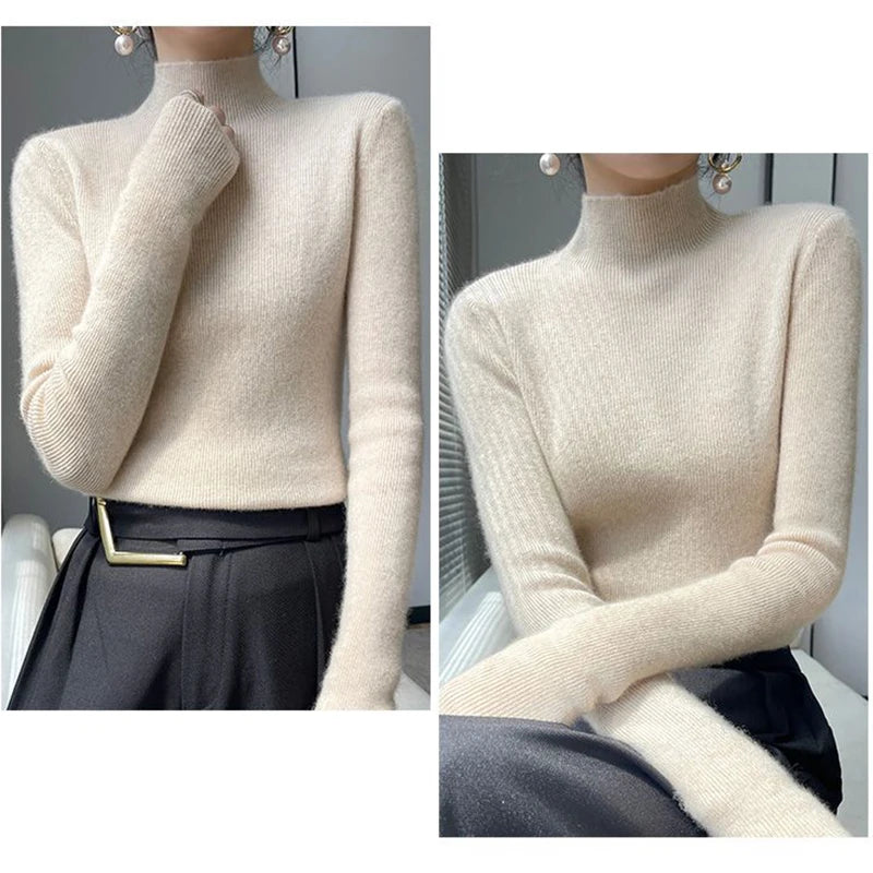 Solid Sweater Women Half Turtleneck Knitted Pullovers Harajuku Korean Thick Knitwear Autumn Winter Fashion Slim Jumpers