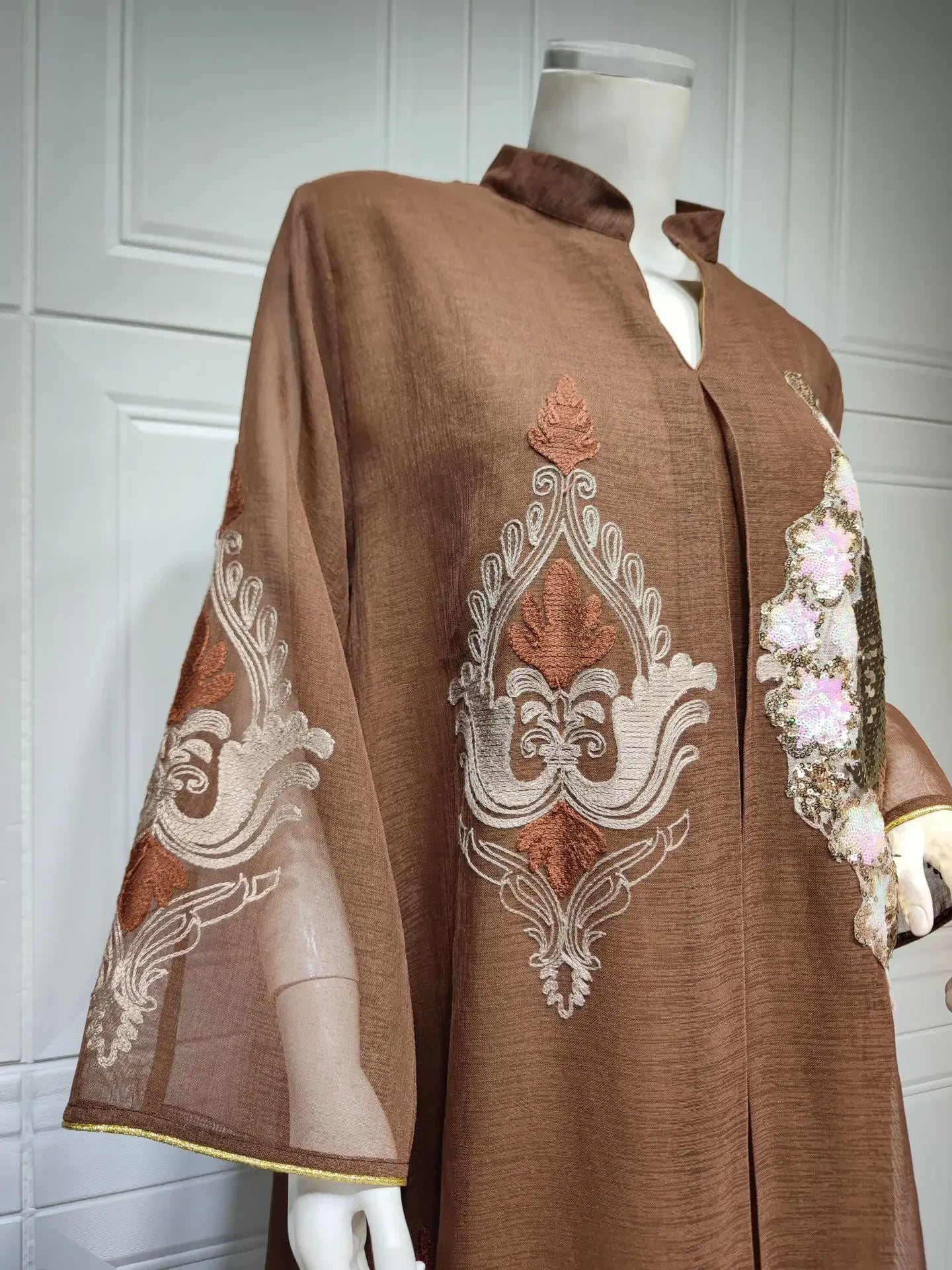 Mesh Sequins Embroidered Abaya Dress for Women Winter 2024 Middle East Arab Oman Dubai Muslim Moroccan Caftan Party Clothes Eid