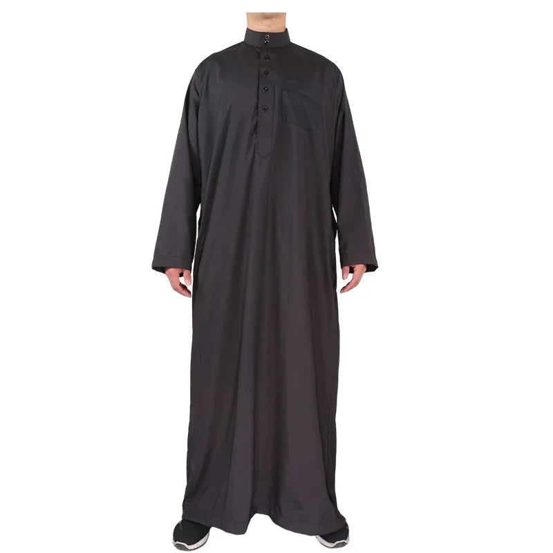 New 2024 Muslim Middle East Men Long Sleeve Arab Crew Neck Islamic Solid Color Kaftan Maxi Dubai Long Jubba Thobe Abaya Clothes