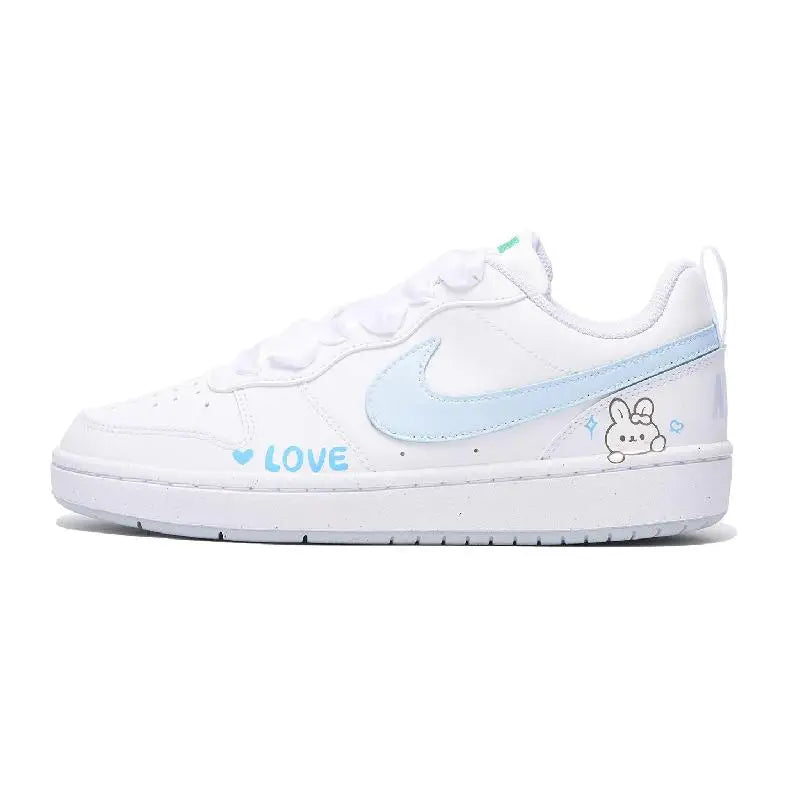 【Customize】Nike Court Borough Skateboarding Shoes Women's Low-top White/Blue Sneakers shoes DV5456-109