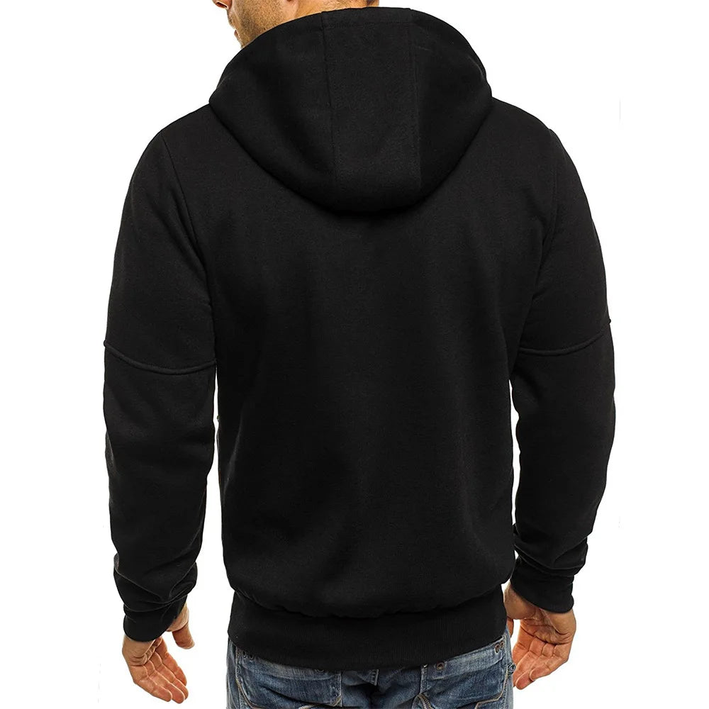 Spring Autumn New Solid Color Hooded Drawstring Long Sleeve Sweatshirts Man Fashion Zipper Pockets Street All-match Cardigan
