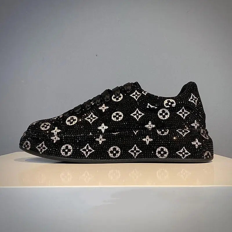 Trendy brand low-top hot diamond board shoes men's solid color foreign style lace-up versatile casual dad shoes