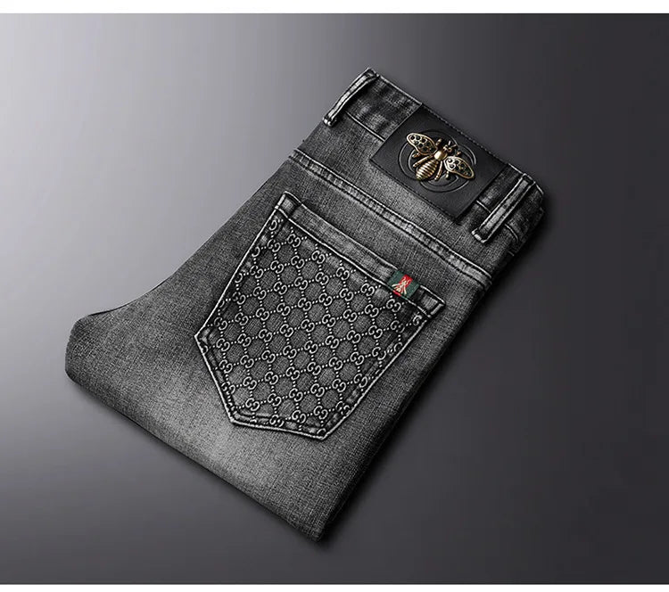 Smoky gray jeans men's affordable luxury fashion stretch slim-fitting small straight street trend high-end quality denim pants